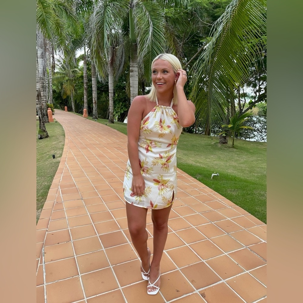VICI Cream floral silk mini dress